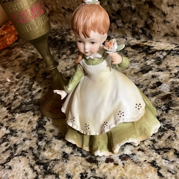Lefton China Vintage Hand Painted Green Dress Girl Figurine Decor - Picture 3 of 5